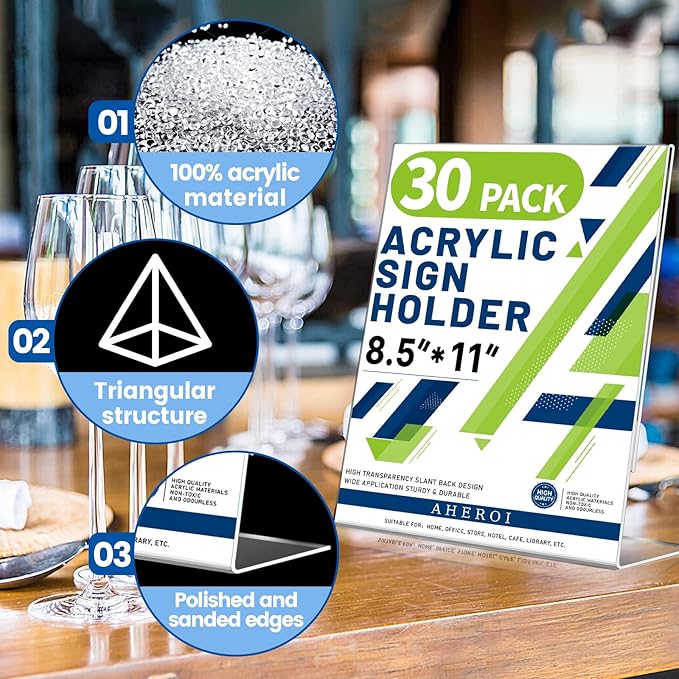 Aheroi Acrylic Sign Holder 8.5 x 11, Plastic Stands Flyer Display, Office (30...