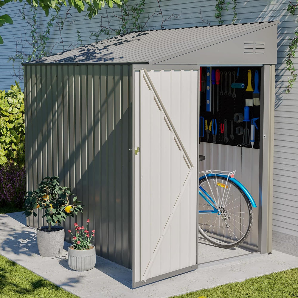 YOPTO 4x7 FT Outdoor Storage Shed Lean to Shed,Metal Shed W/Lockable Door &am...