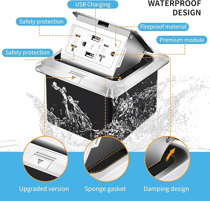 Vagueior Recessed Floor Electrical Outlet Kit, Waterproof Electrical Outlet (...