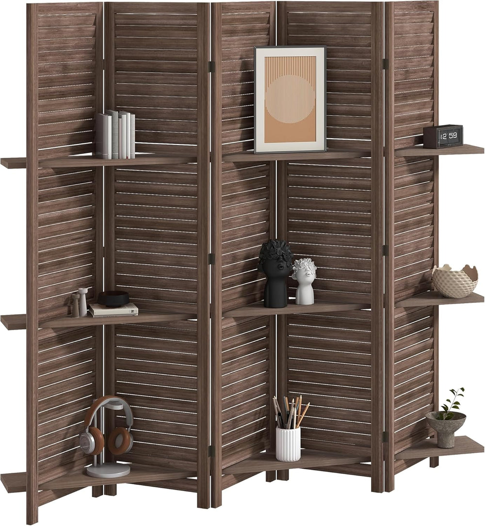 HOMCOM Room Divider, 5 Panel 67" Tall Wood Privacy Screen