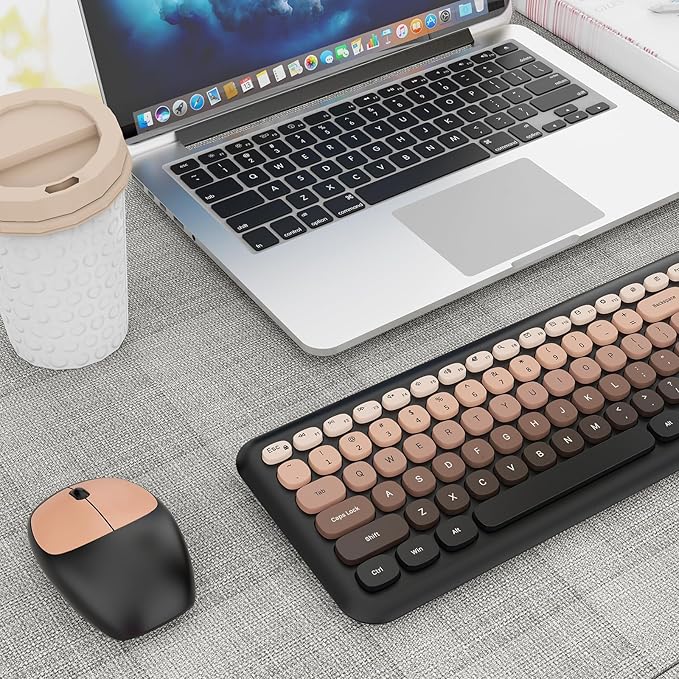 HotFox Wireless Keyboard and Mouse Combo, Full-Size Retro Typewriter Keyboard