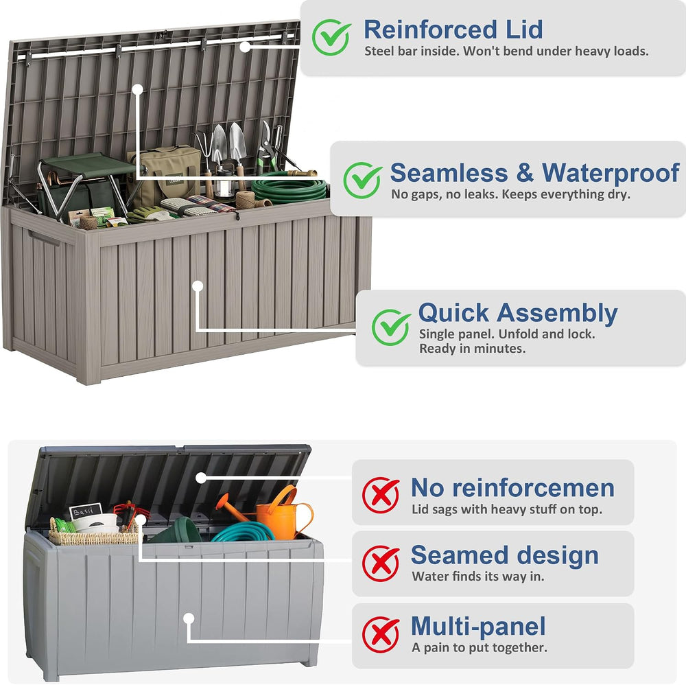 Vixzen Waterproof Outdoor Storage Box 220 Gal Deck Box with Lockable Lid