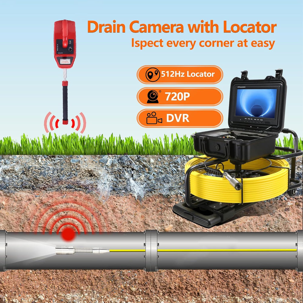 Sewer Camera with Locator,Self Leveling,165FT/50M,Retractable Handle,7MM Cabl...