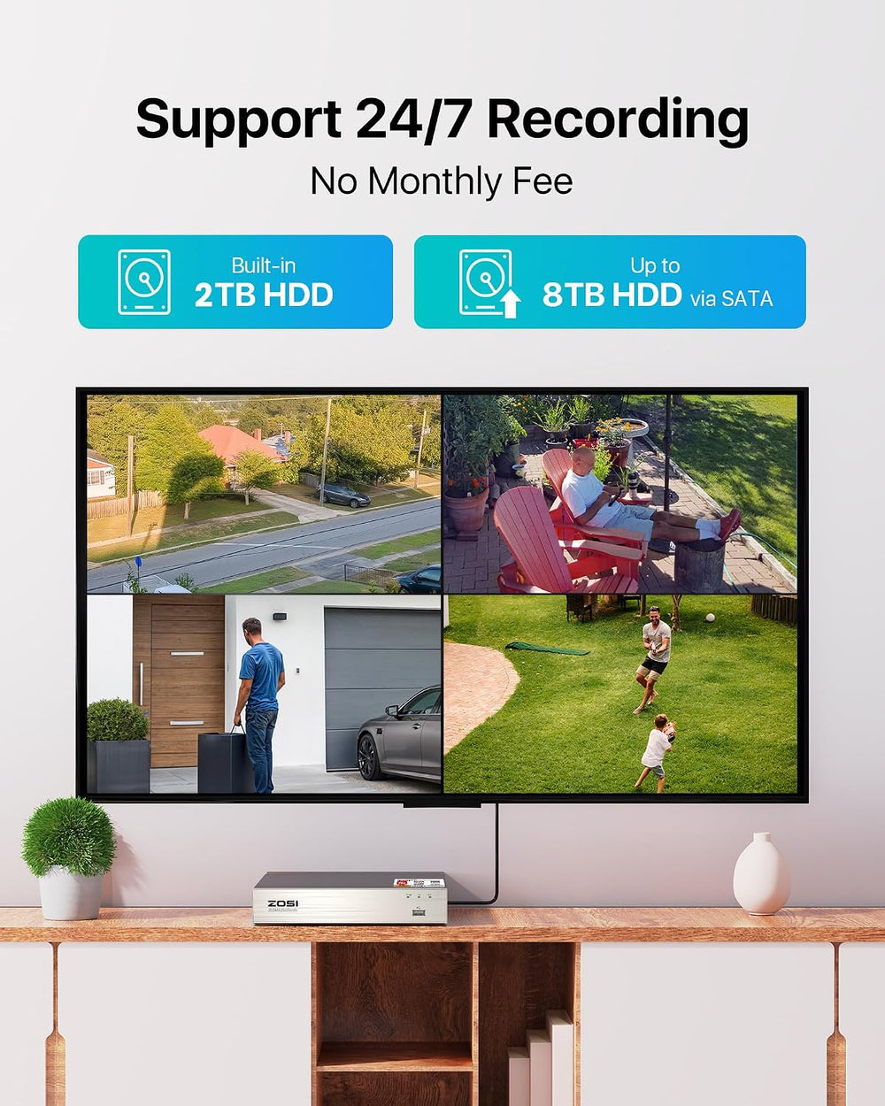 ZOSI 1080P H.265+ 8CH Hybrid 4-in-1 CCTV DVR Recorder with 2TB Hard Drive