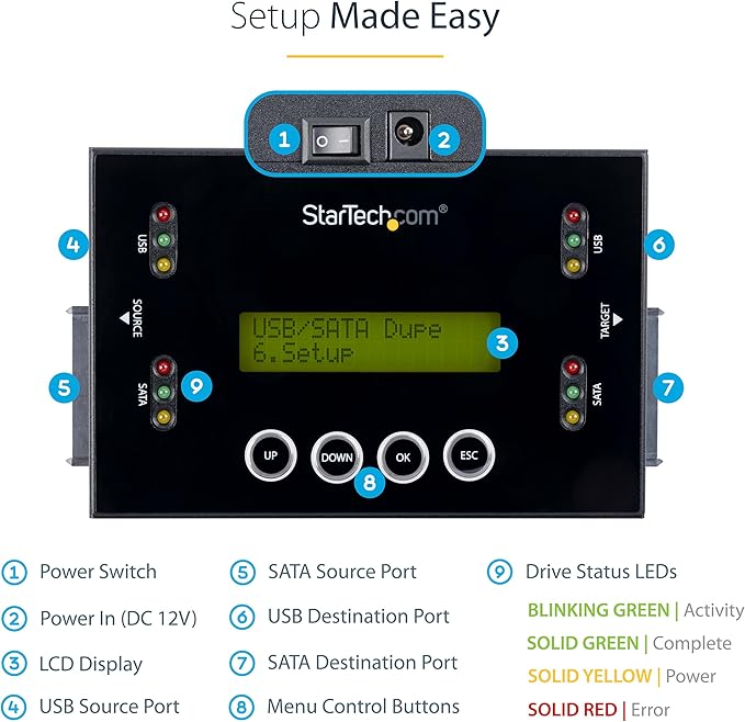 StarTech.com 1:1 Standalone Hard Drive and USB Thumb Drive Duplicator/Eraser