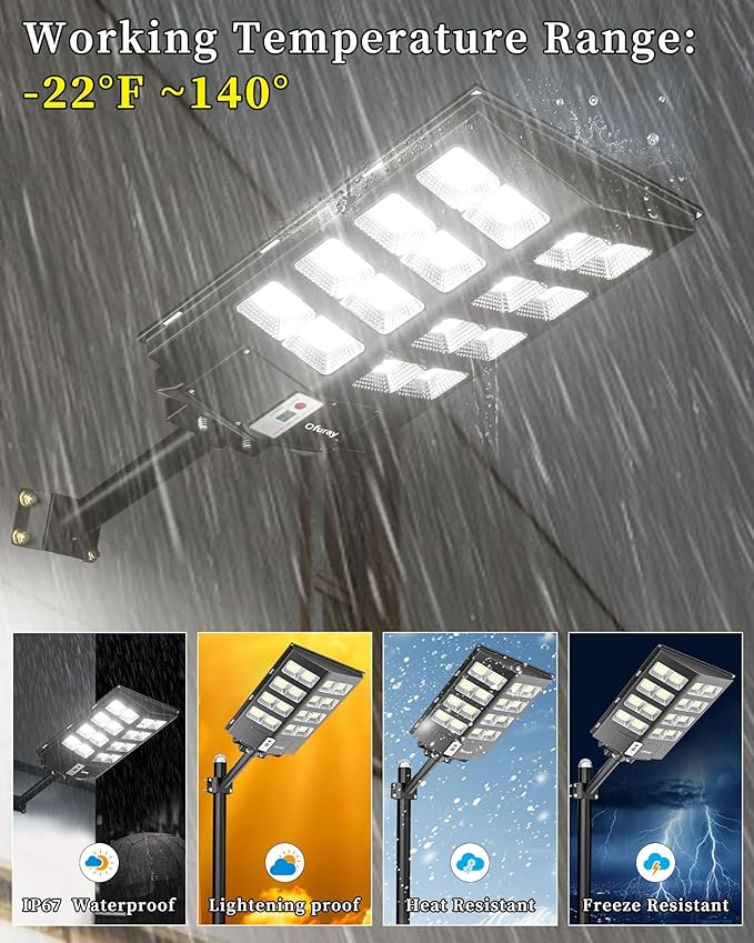 Ofuray Of-2600W Solar Street Lights Outdoor, 268000LM Solar Security Flood