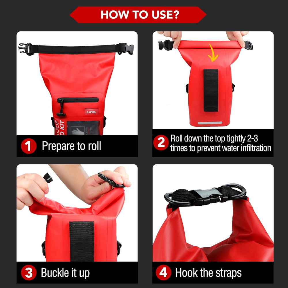 250 PCS IPX6-Waterproof First Aid Kit, Roll Top Reflective Boat Safety Bag