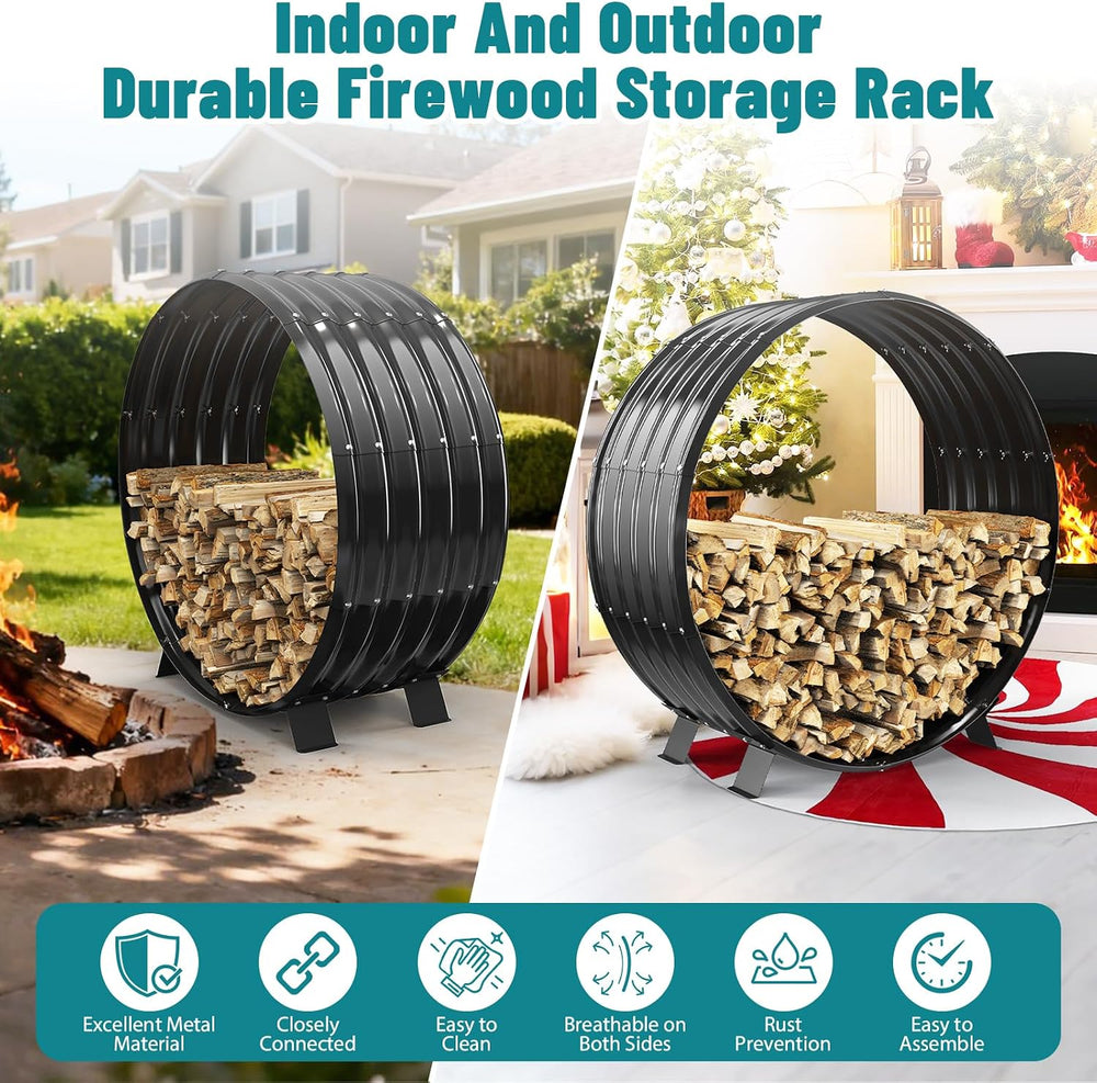 3.3 FT Diameter Round Firewood Rack with 4 Steel Legs Outdoor / Indoor