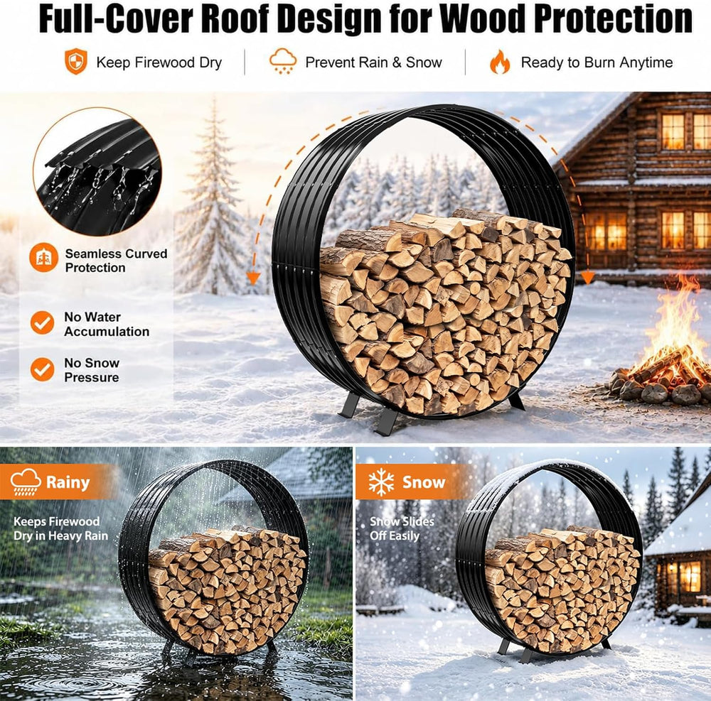 47" Firewood Rack with Roof Cover, Indoor & Outdoor Log Holder Keeps...