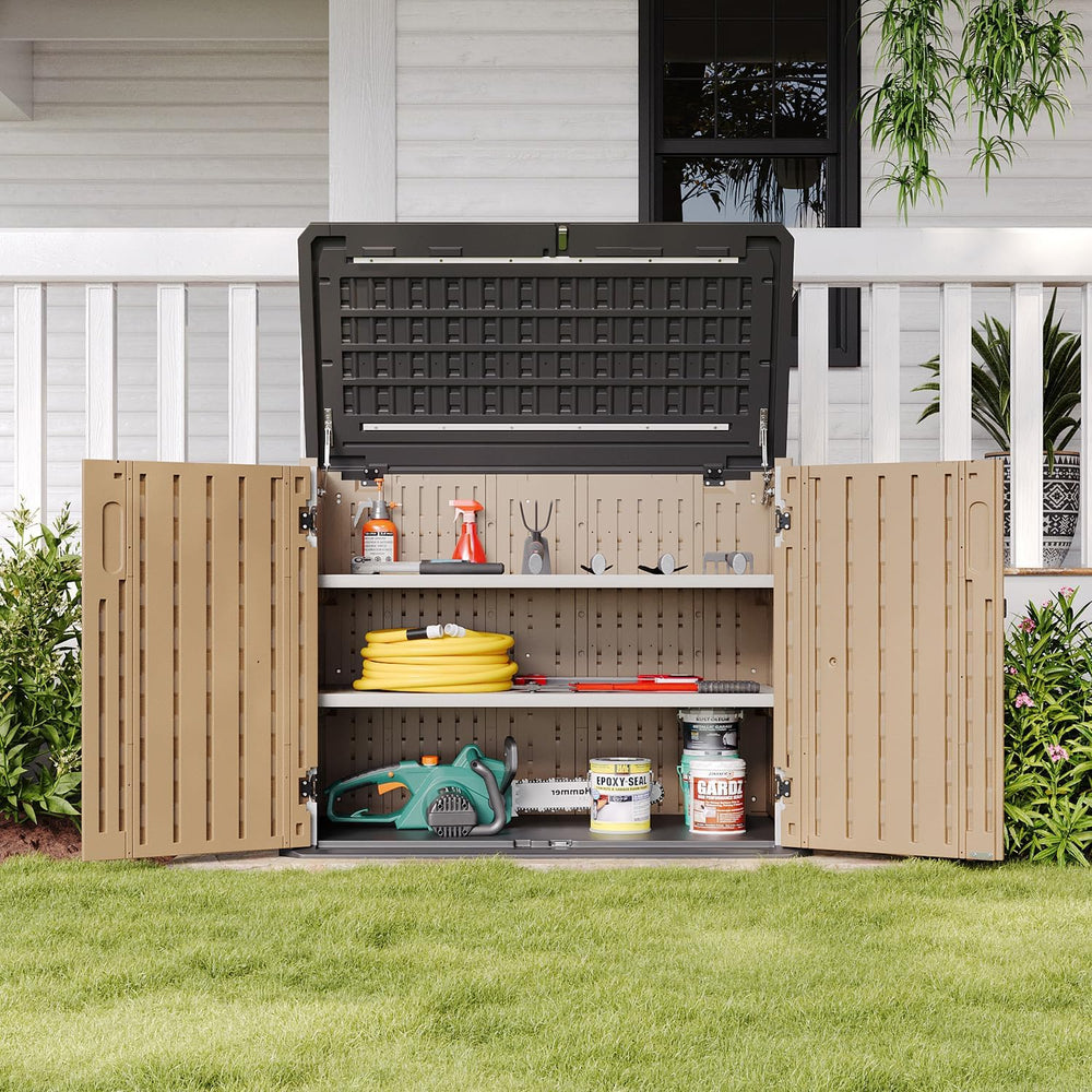 Aoxun Outdoor Storage Cabinet 35 Cu.Ft 2 Shelves, Brown