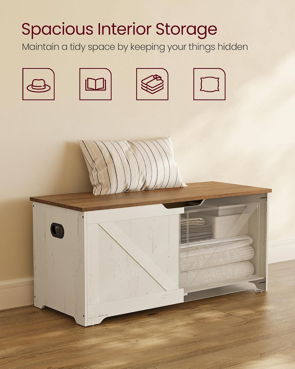 VASAGLE Storage Chest with 2 Safety Hinges, 15.7 x 39.4 x 18.1 Inches