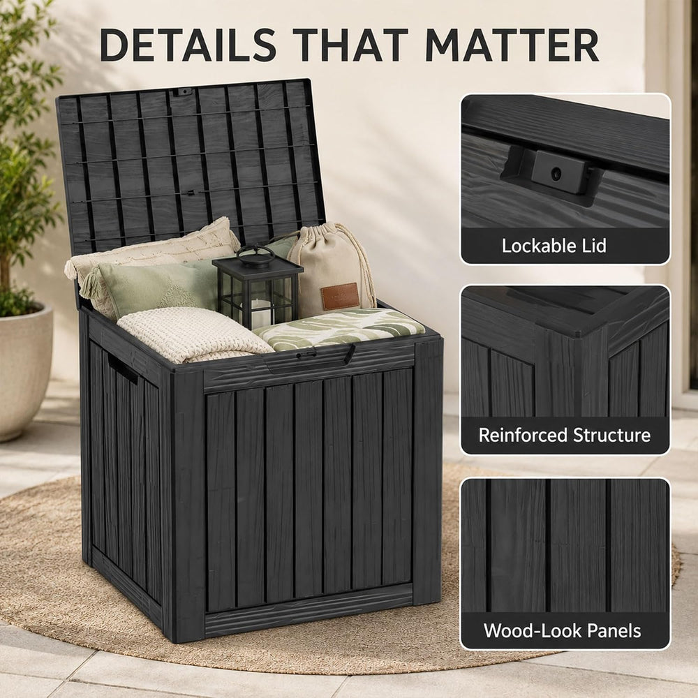 Outdoor Storage Box Resin Deck Box Waterproof Black 32 Gallon