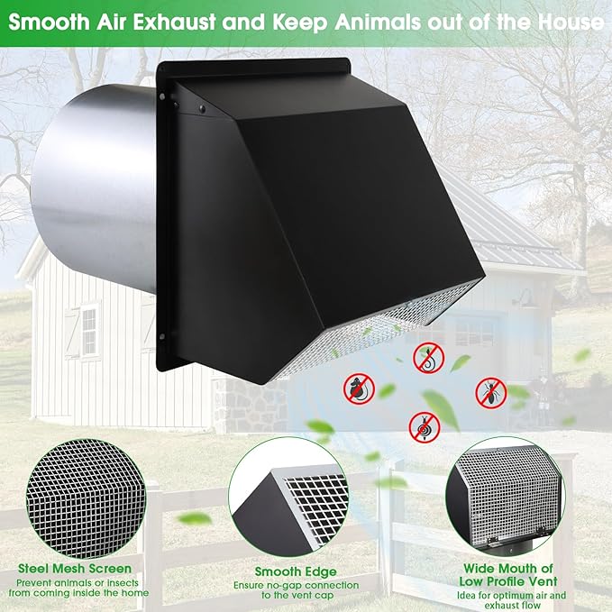 8 Inch Wall Vent Hood Wall Exhaust Vent Cover Outdoor Hooded Wall Vent