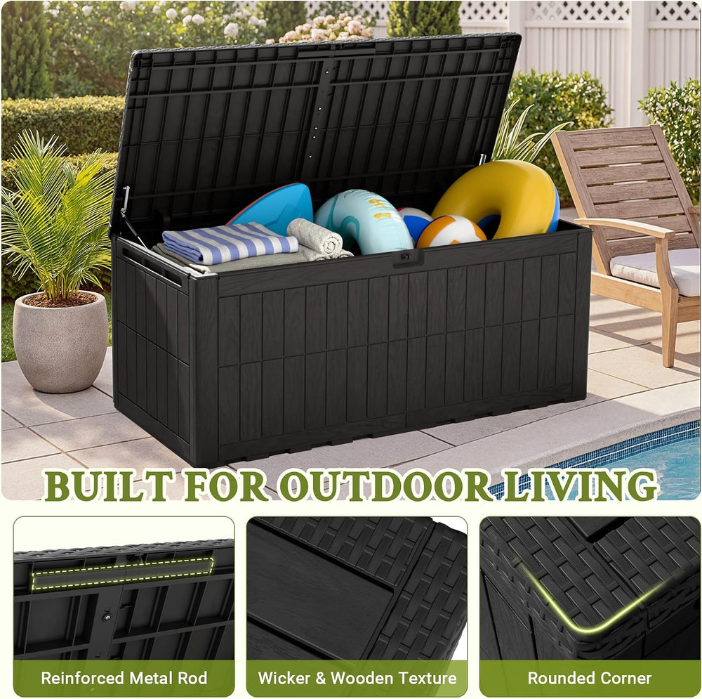 Flamaker 180 Gallon Large Outdoor Storage Box Waterproof, XL Resin Deck Box