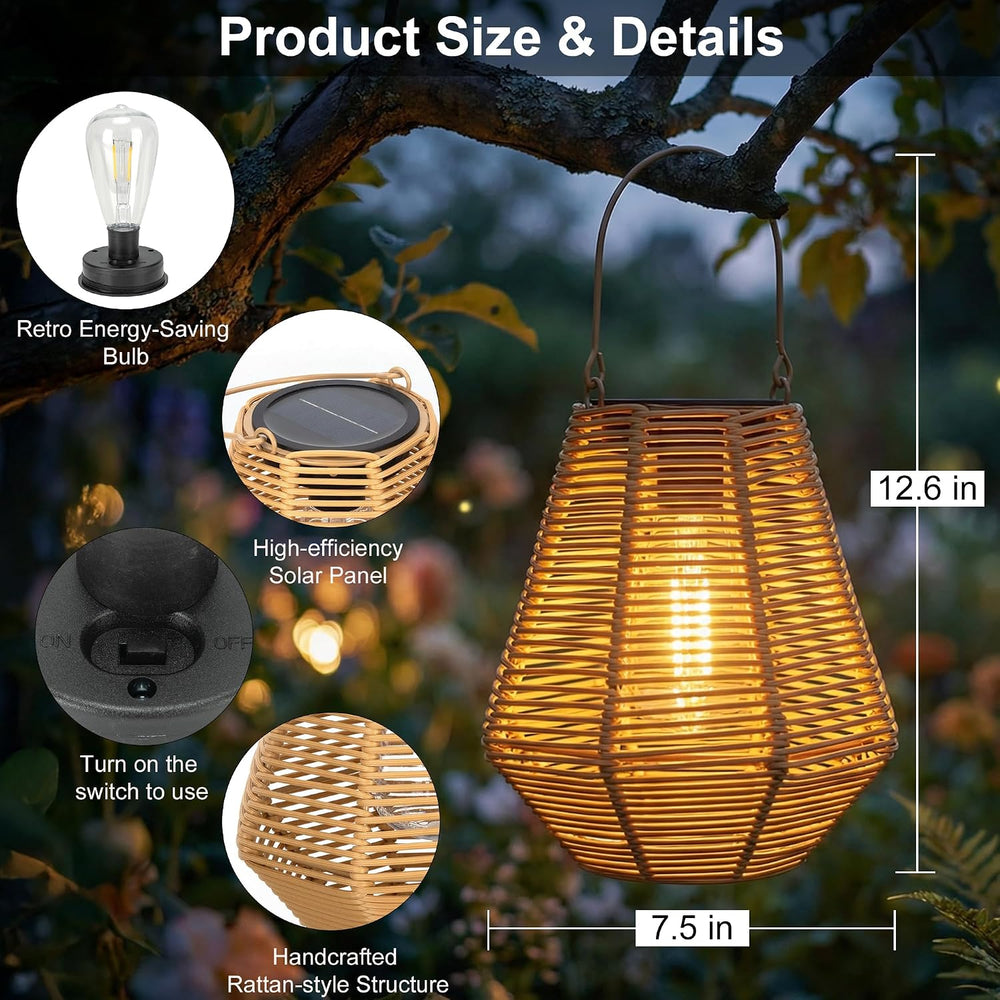 Solar Lanterns, 2 Pack Rattan Hanging Lights Outdoor Waterproof for Patio