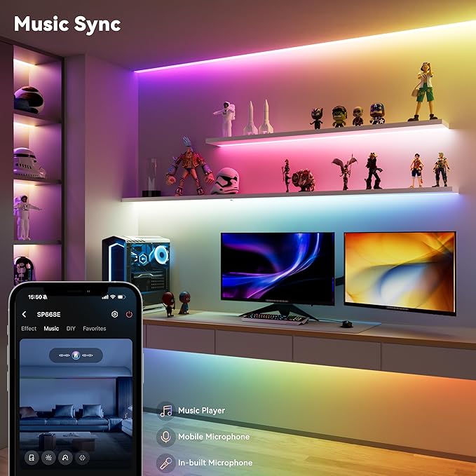 MIWISE LED Strip Lights, RGB Smart IC COB LED Strip Light Color Chasing