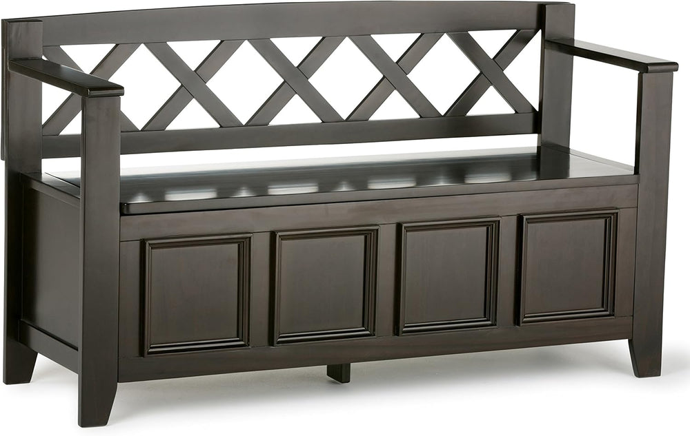 SIMPLIHOME Amherst 48" Wide Solid Wood Storage Bench in Hickory Brown