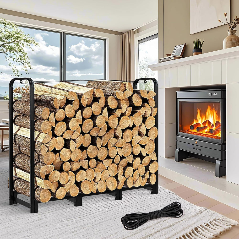 Firewood Rack with Log Carrier, 4FT Outdoor Wood Rack for Firewood, Heavy Dut...