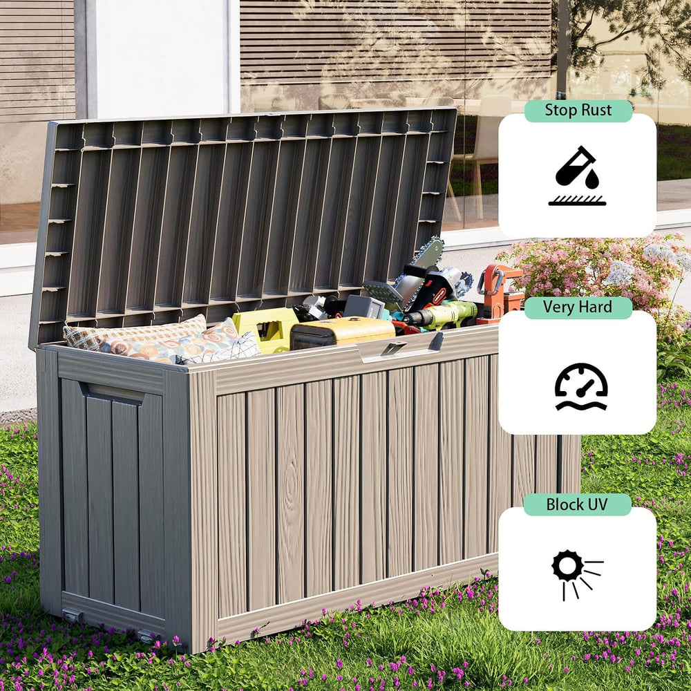 ROJIK 140 Gallon Outdoor Storage Waterproof Housing Deck Box, Grey