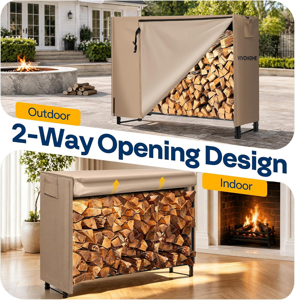 VIVOHOME 5ft Waterproof Outdoor Firewood Log Rack Cover, Brown