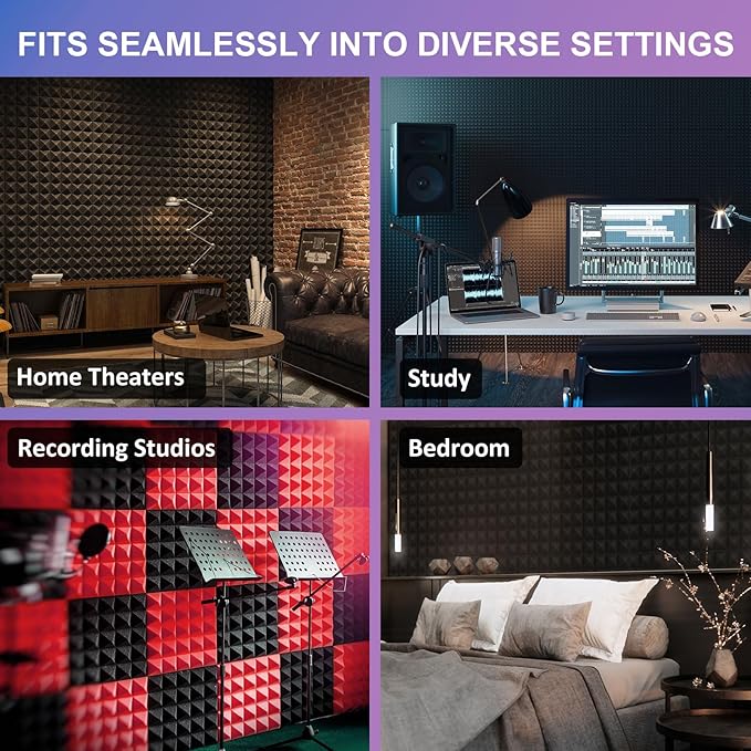 JBER Acoustic Sound Foam Panels, 24 Pack 2" X 12" X 12" Red an...