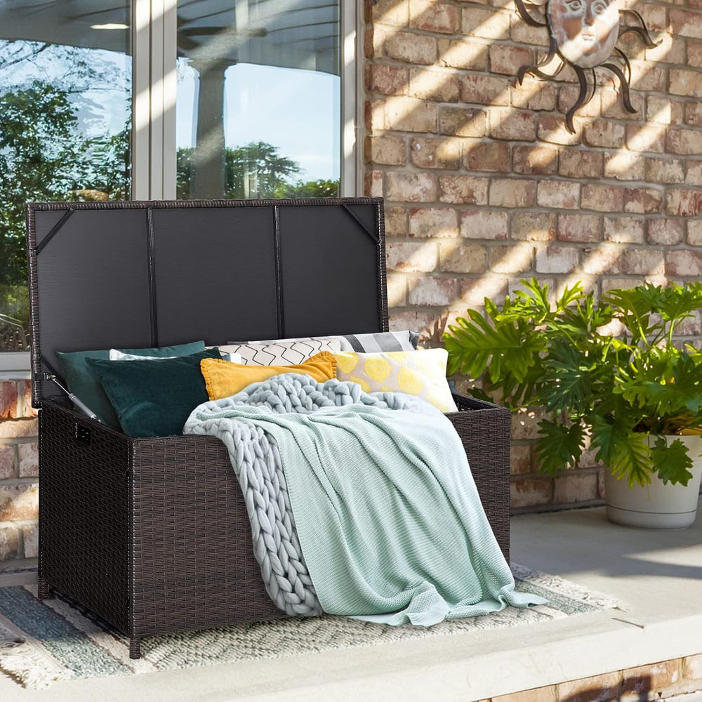 Tangkula 50 Gallon Wicker Deck Storage Box, Patio Rattan Storage Container wi...