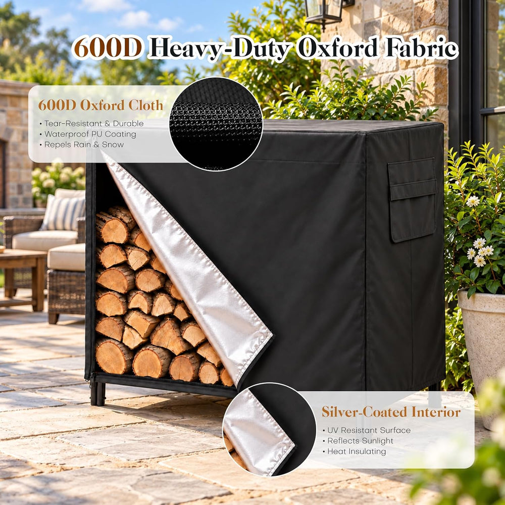 Heavy Duty 600D Waterproof Firewood Rack Cover Outdoor, 4ft