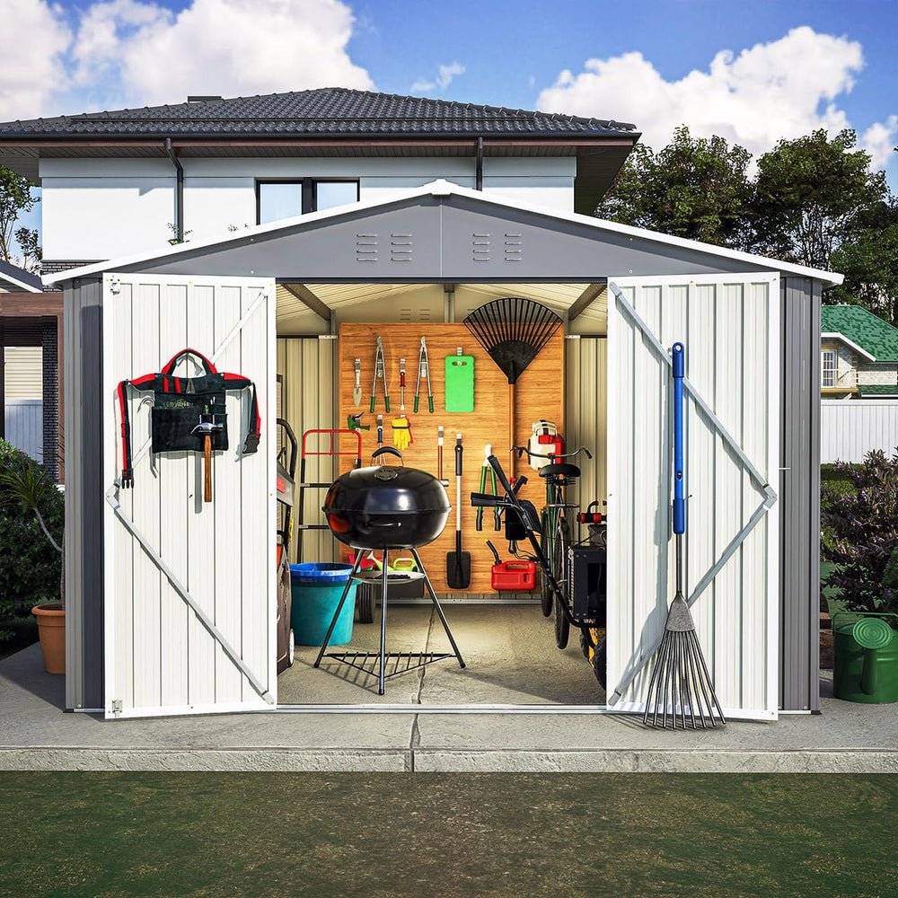 10x10 FT Storage Sheds & Outdoor Storage - Metal Shed with Lockable Door,...