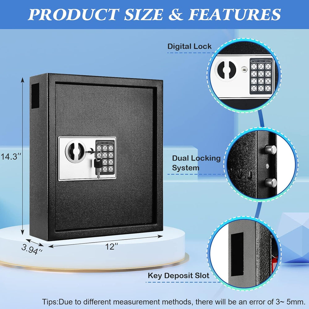 KYODOLED Digital Key Box, Wall Mount 60 Key Cabinet with Key Tags, Black