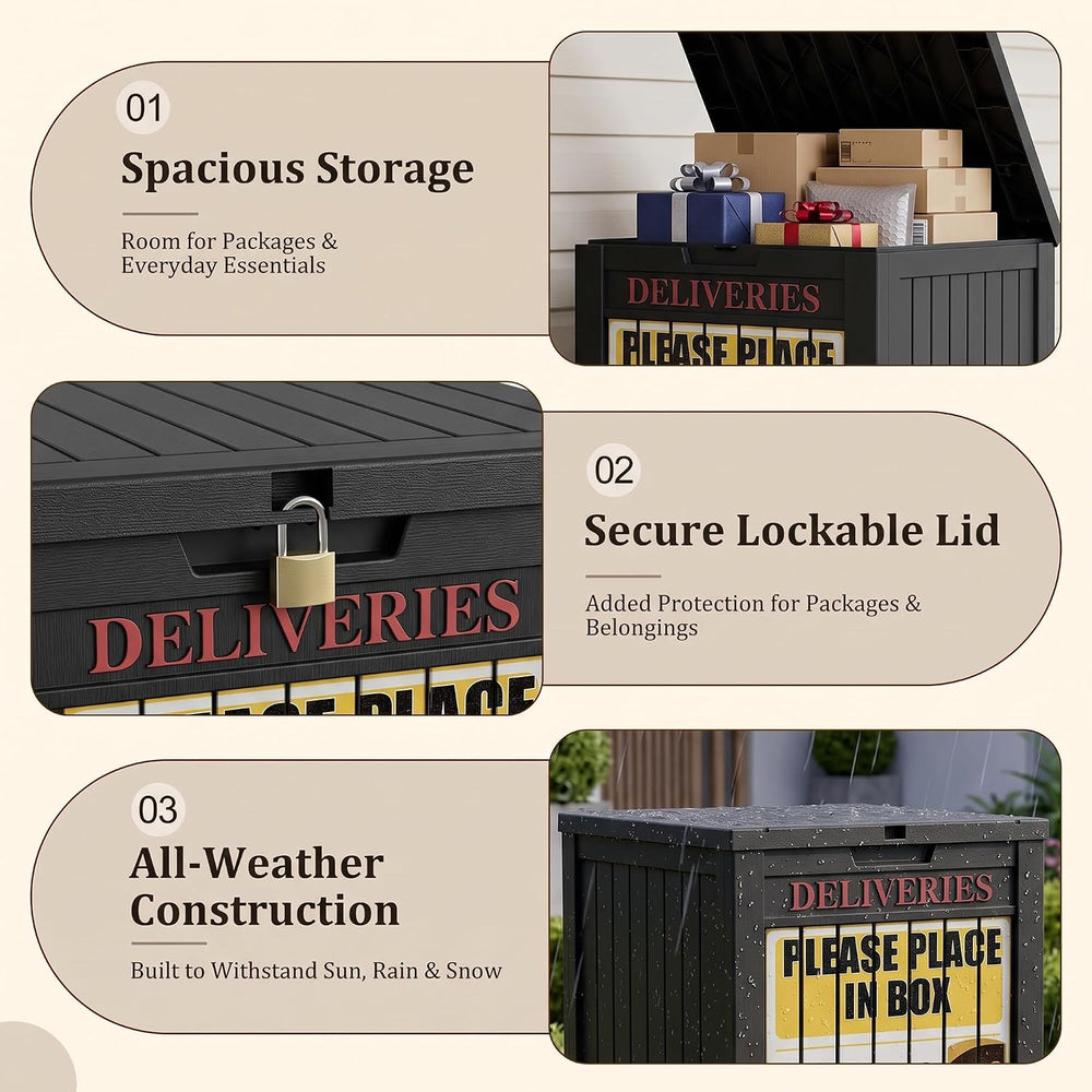 Package Delivery Boxes for Outside, Deck Storage Box Lockable Secure Design