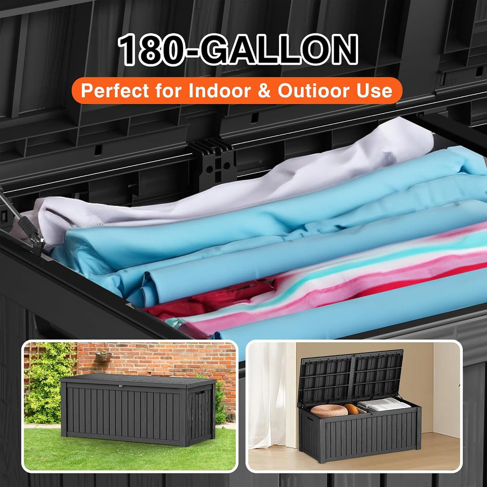 EasyUp 180 Gal Deck Box Waterproof Outdoor Storage Box Black