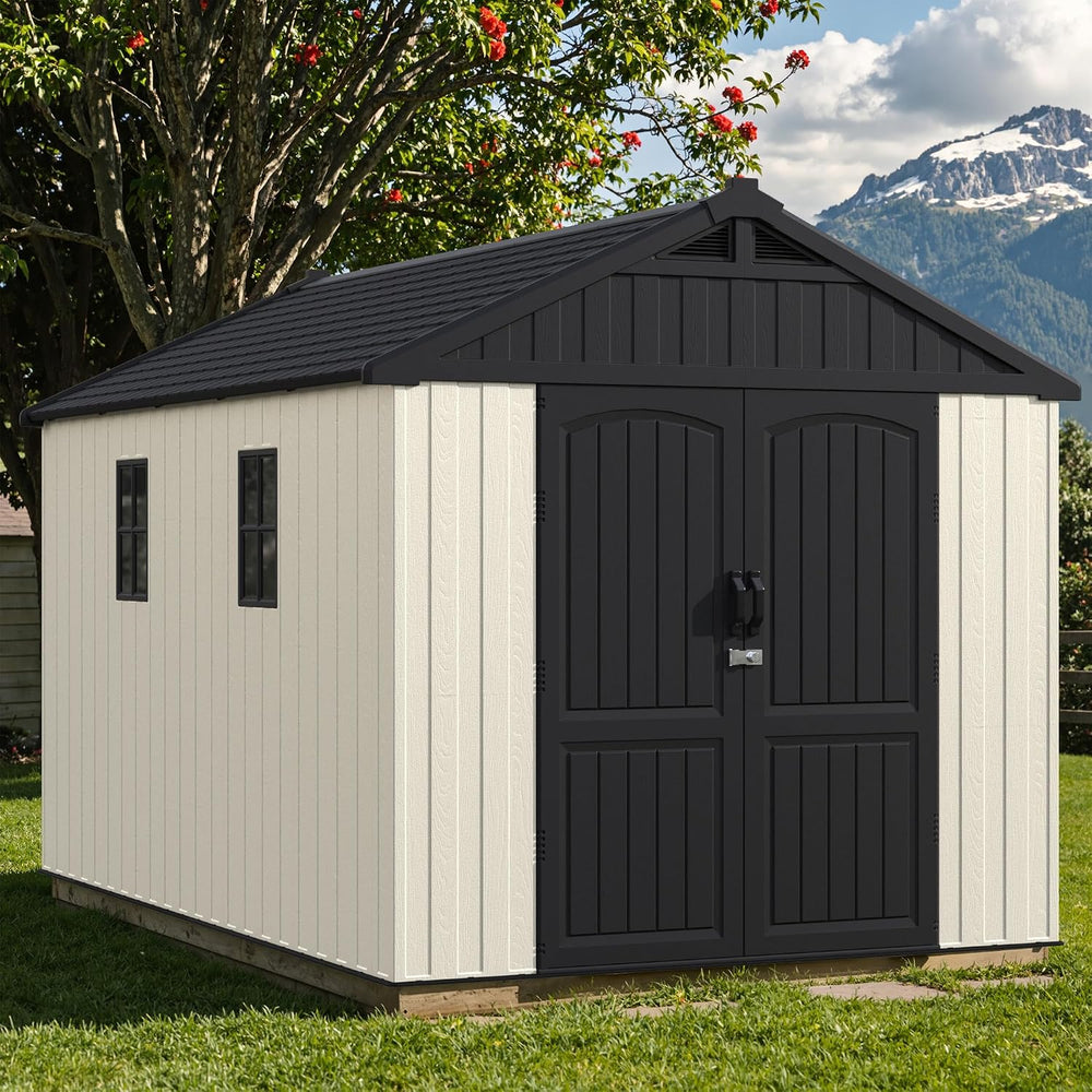 Devoko 8 x 12 FT Resin Outdoor Storage Shed with Floor, Large Plastic Sheds