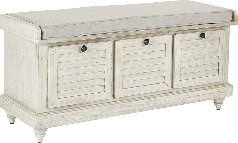 OSP Home Furnishings Dover Coastal Lift-Top Storage Bench with Shutter Face S...