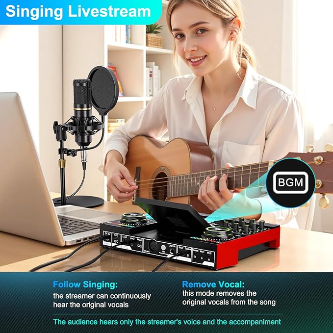 Podcast Microphone Bundle with Live Sound Card Audio Mixer, Podcast Equipment