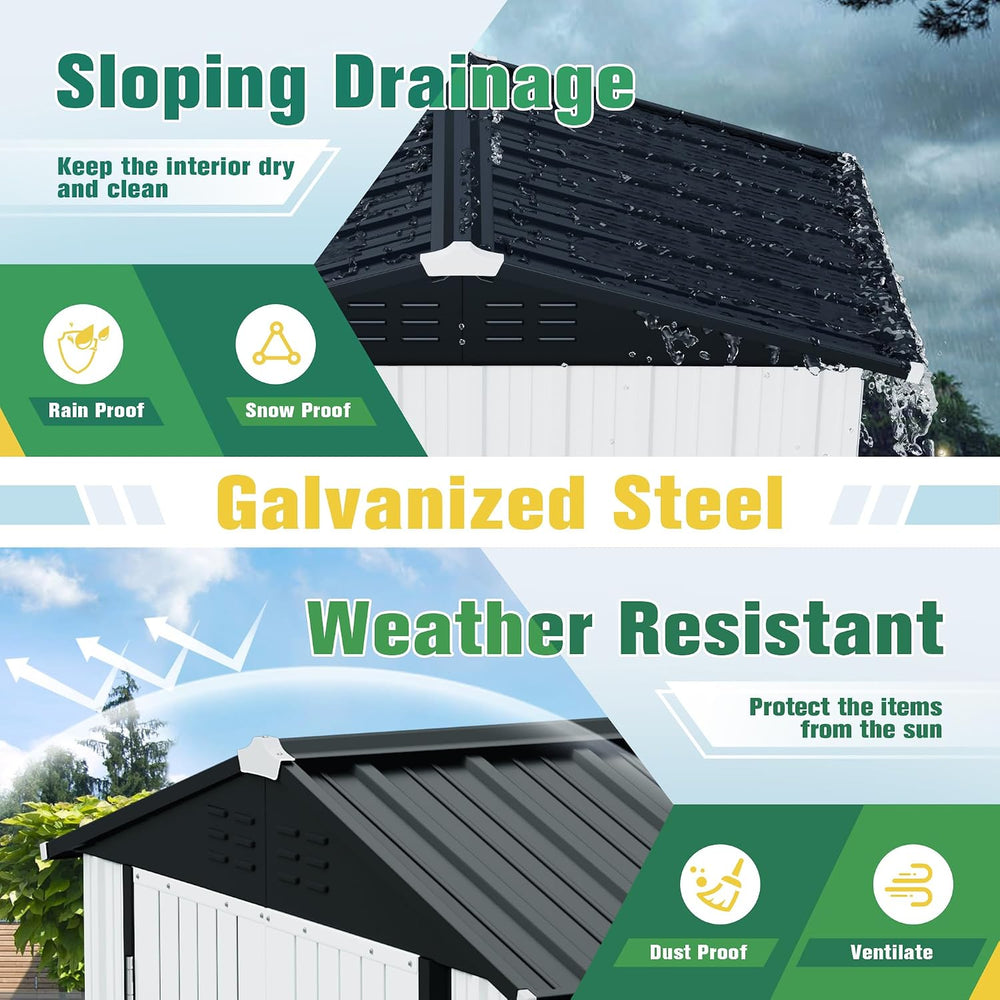 Flamaker 6x4 FT Storage Shed Waterproof Metal Garden Shed with Lockable Door ...