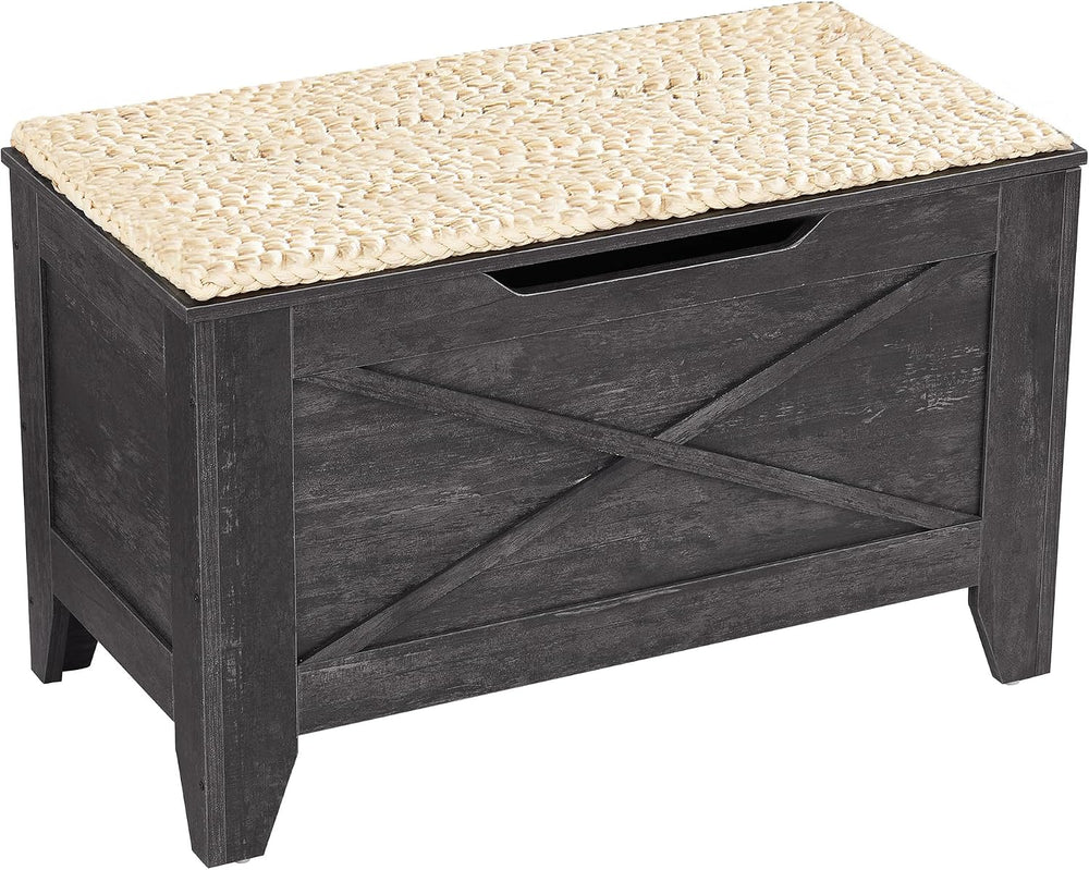VECELO 30" Storage Bench, Farmhouse Entryway Shoe Ottoman, Gray