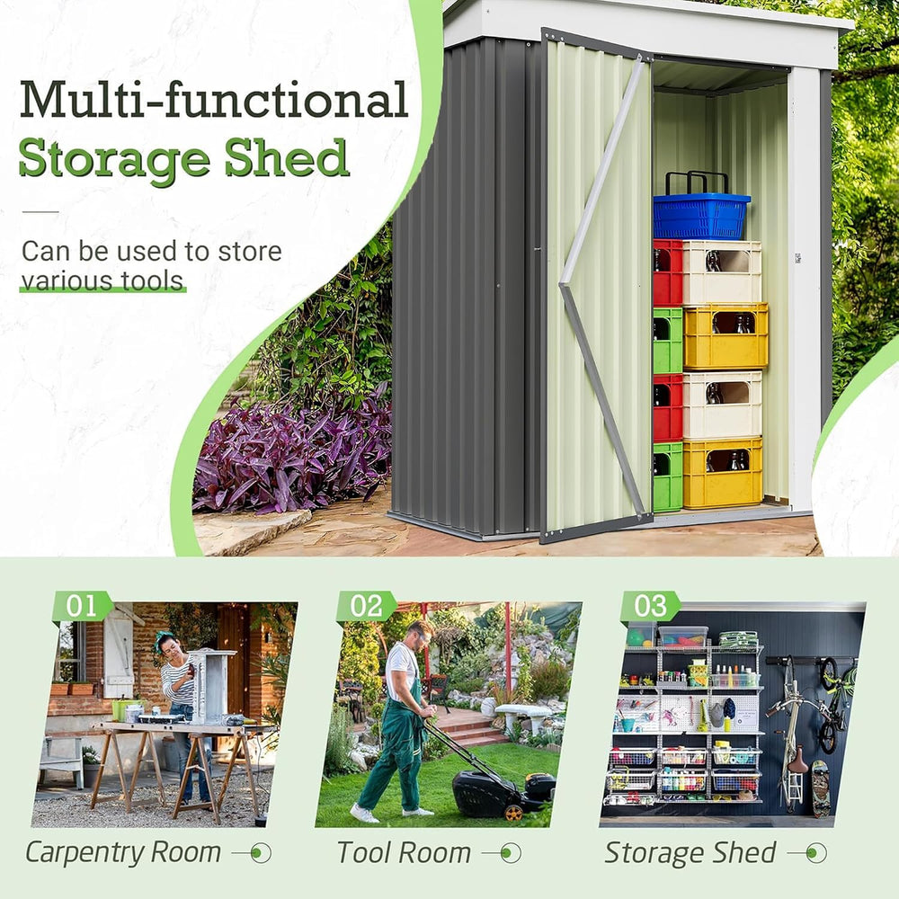 Furniwell 5x3 FT Outdoor Storage Shed, Metal Garden Sheds Outdoor Storage Hou...