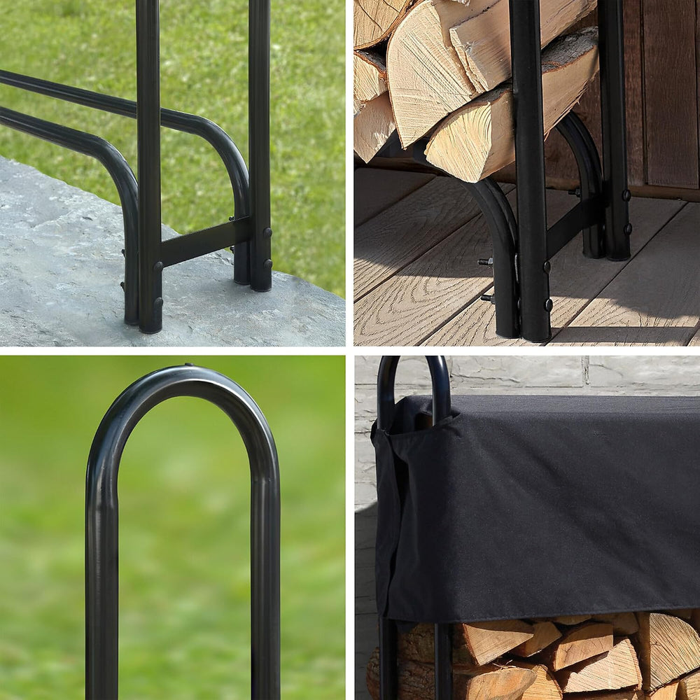 ShelterLogic 8' Adjustable Heavy Duty Outdoor Firewood Rack with Steel Fr...
