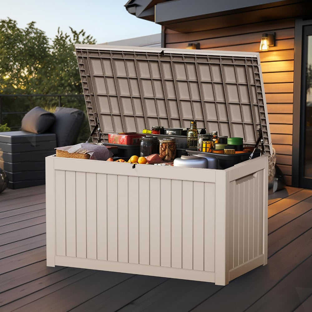 280 Gallon Resin Large Deck Box, Waterproof Outdoor Storage box for Patio Cus...