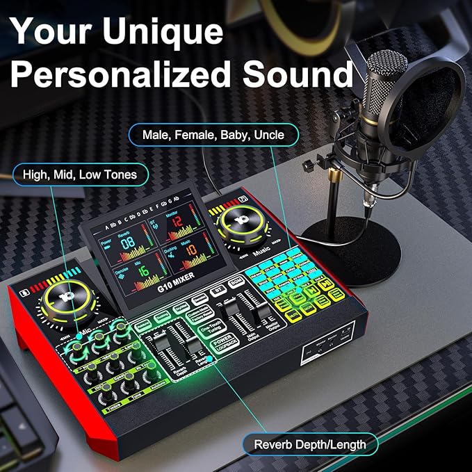 Podcast Microphone Bundle with Live Sound Card Audio Mixer, Podcast Equipment