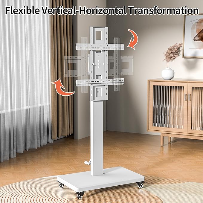 XinleTech Mobile TV Cart Stand for 32-80 Inch TVs, 90°Landscape to Portrait