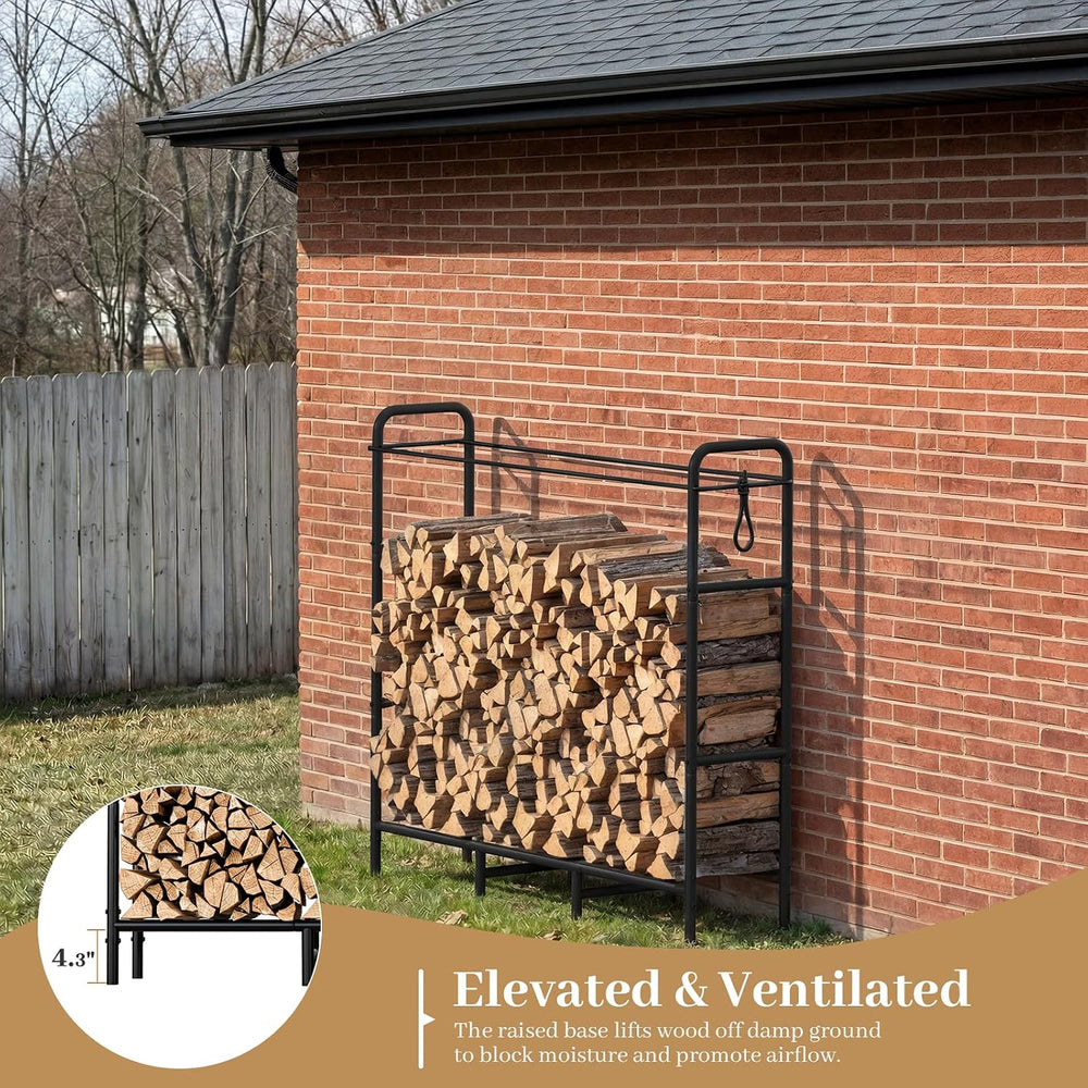 Firewood Rack 4FT Heavy Duty Metal Log Holder Stand for Fireplace