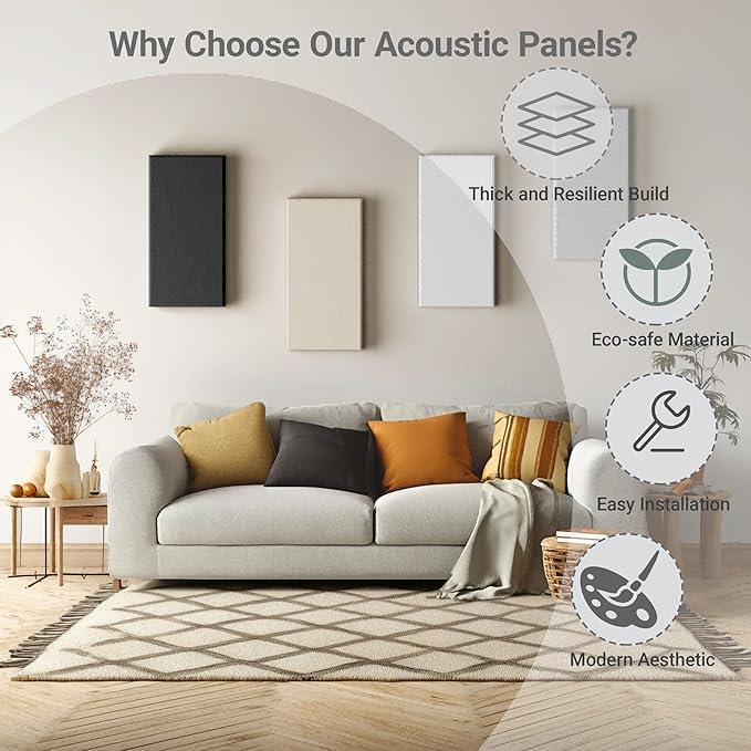4 Pack High-Density Core with Fabric Cover Acoustic Panels – 24×12×2 In