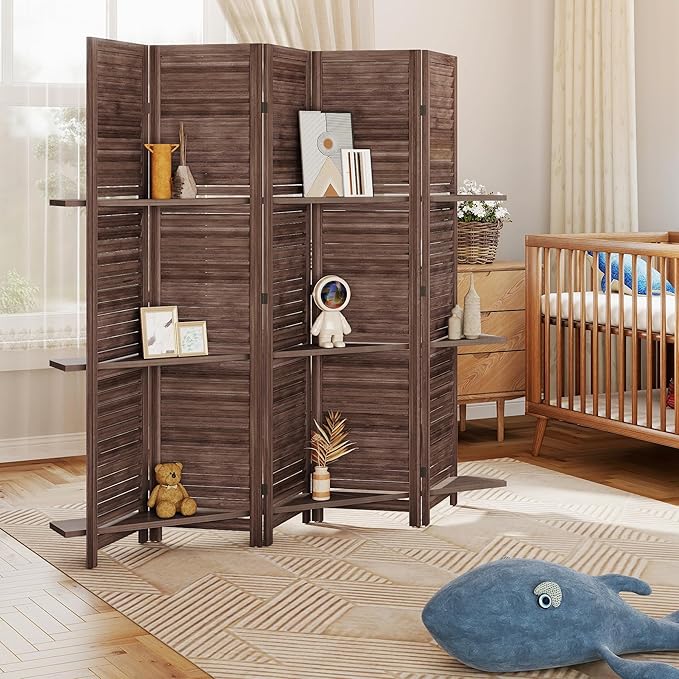 HOMCOM Room Divider, 5 Panel 67" Tall Wood Privacy Screen