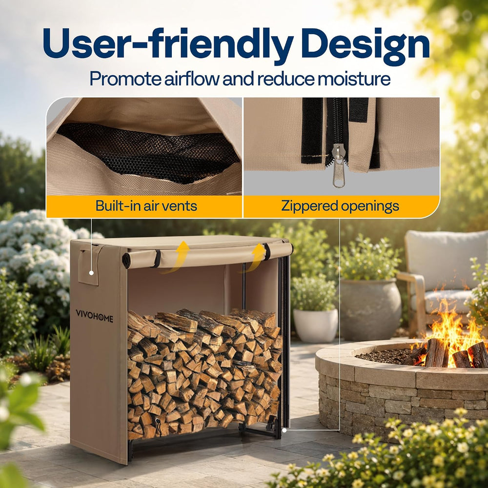 VIVOHOME 3ft Waterproof Outdoor Firewood Log Rack Cover, Brown