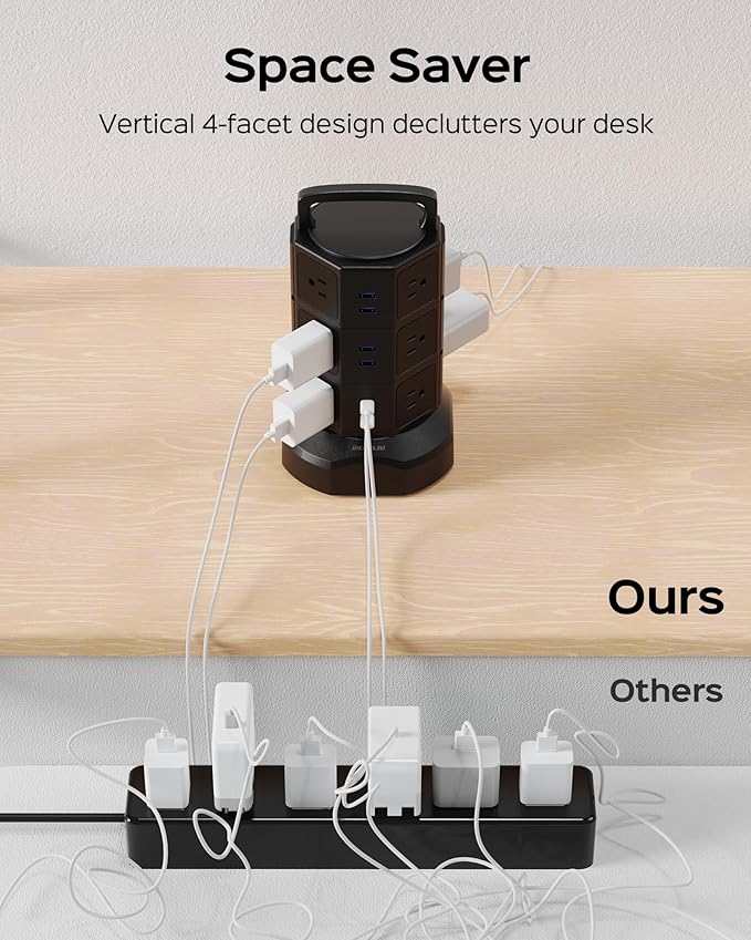 Power Strip Tower Surge Protector, JACKYLED 1625W 13A Outlet Surge Electric