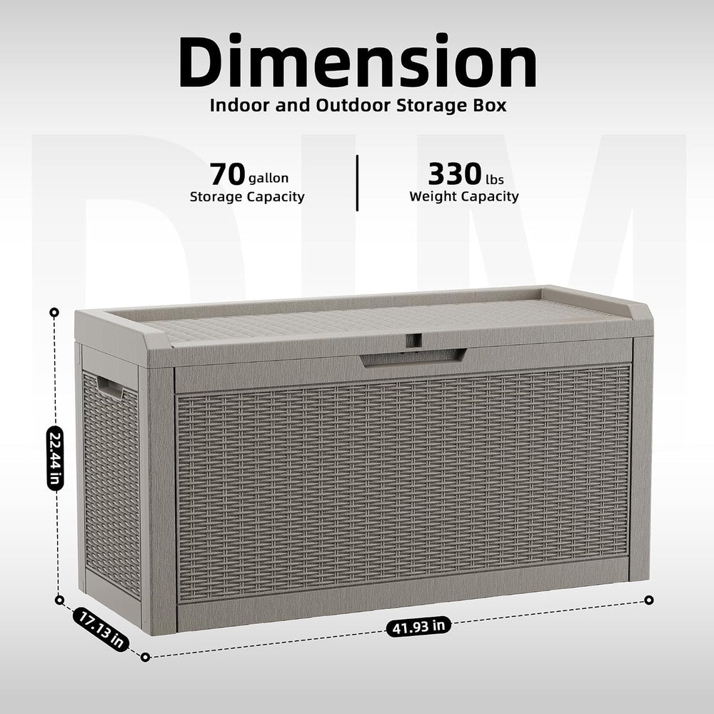 DRATO 70 Gallon Outdoor Storage Box Waterproof, Lockable Resin Deck Box for P...
