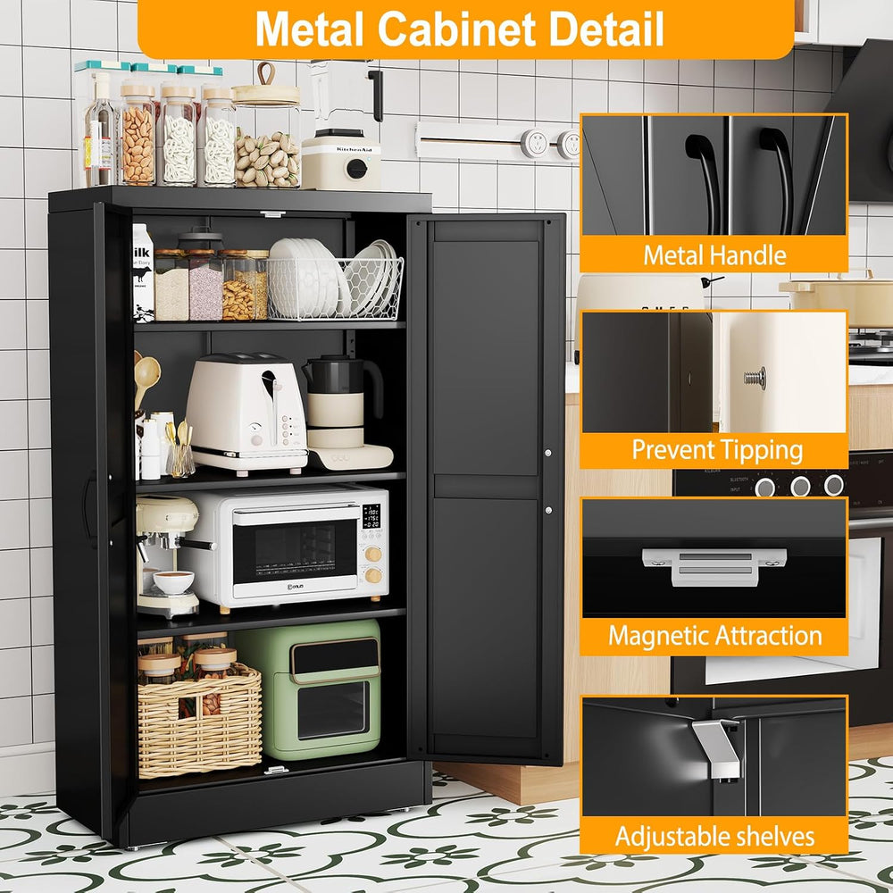 Ckzbx Black Metal Cabinets with Doors and Shelves, 43.3" H Storage Cabin...