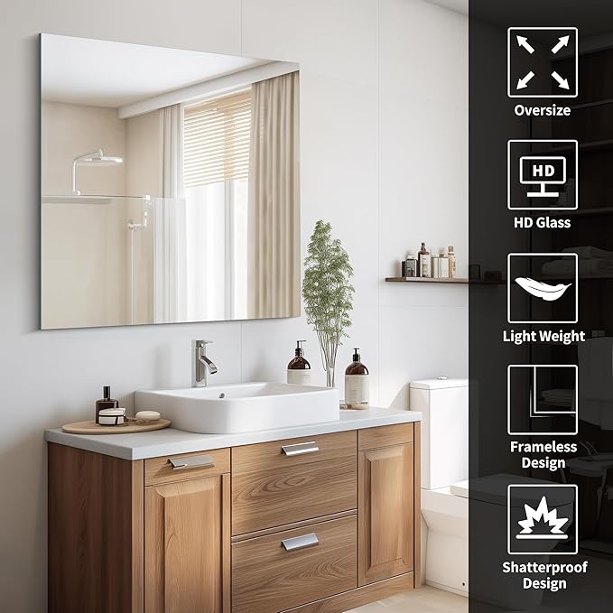 CILIBER Frameless Wall Mirror, 36x36 inch Square Bathroom Mirrors
