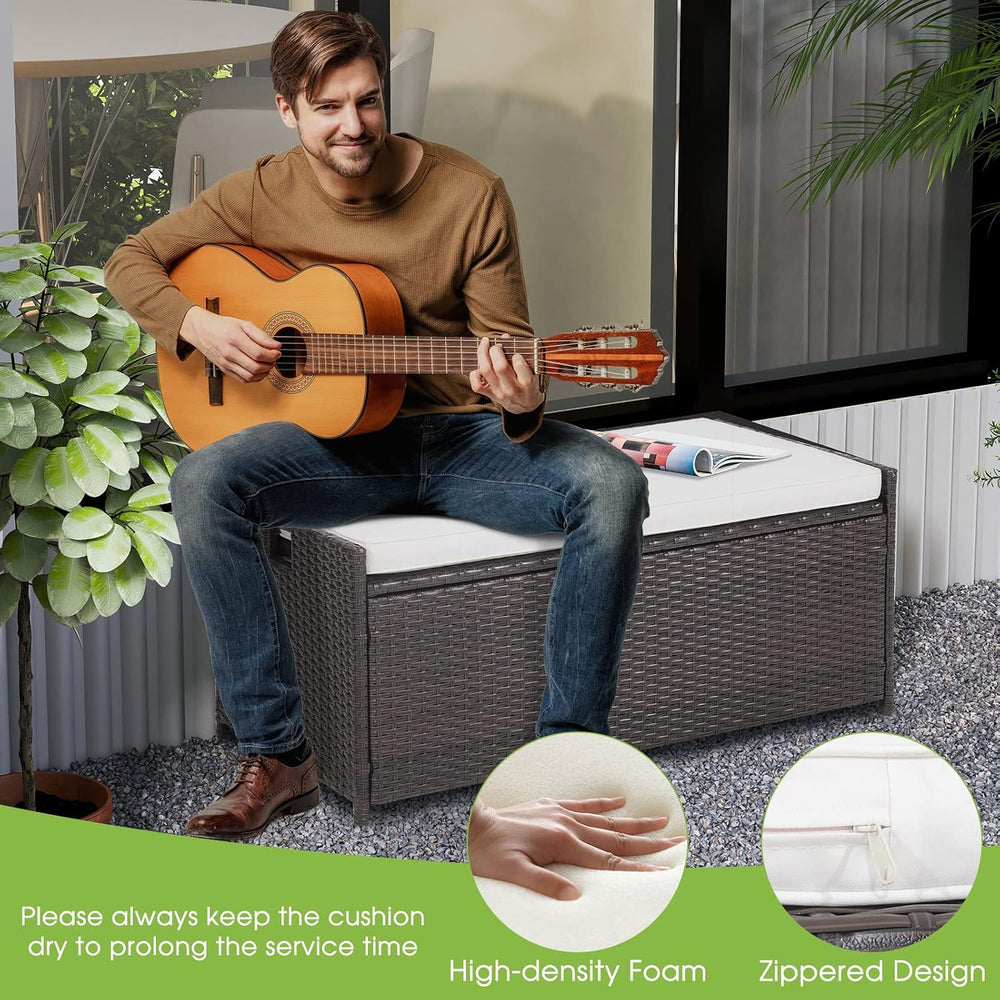 Tangkula 34 Gallon Outdoor Storage Bench with Seat Cushion, Patio Mix Brown W...